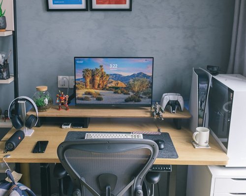 modern office workspace with ergonomic setup